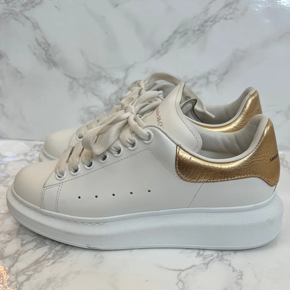 Alexander McQueen Women's Sneakers in White and Gold - Picture 5 of 14